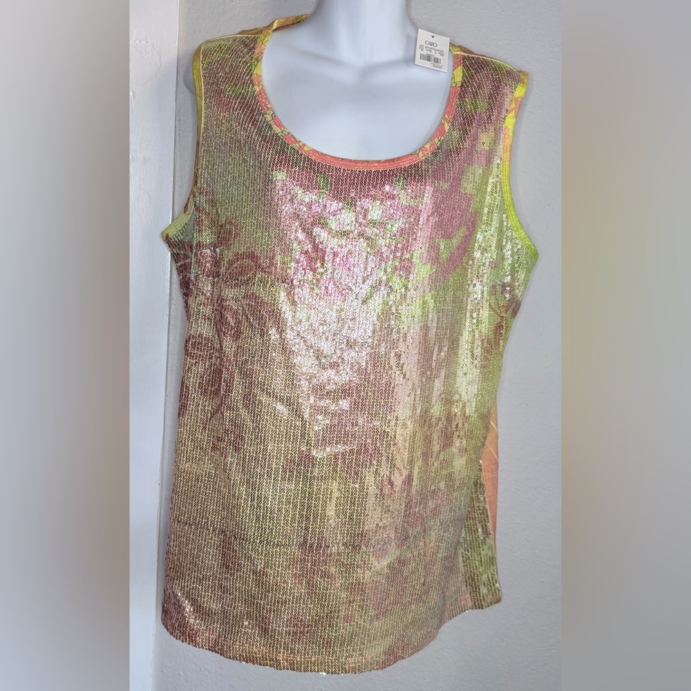 NWT Cato yellow Sequin Print Tank Women XL